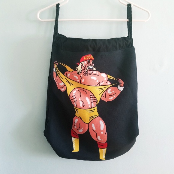 Other - Hulk Hogan graphic black canvas drawsting bag